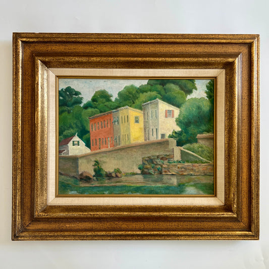 Cecil Hunker Canal Road Georgetown Washington, DC Landscape Oil Painting in Gilded Wood Frame