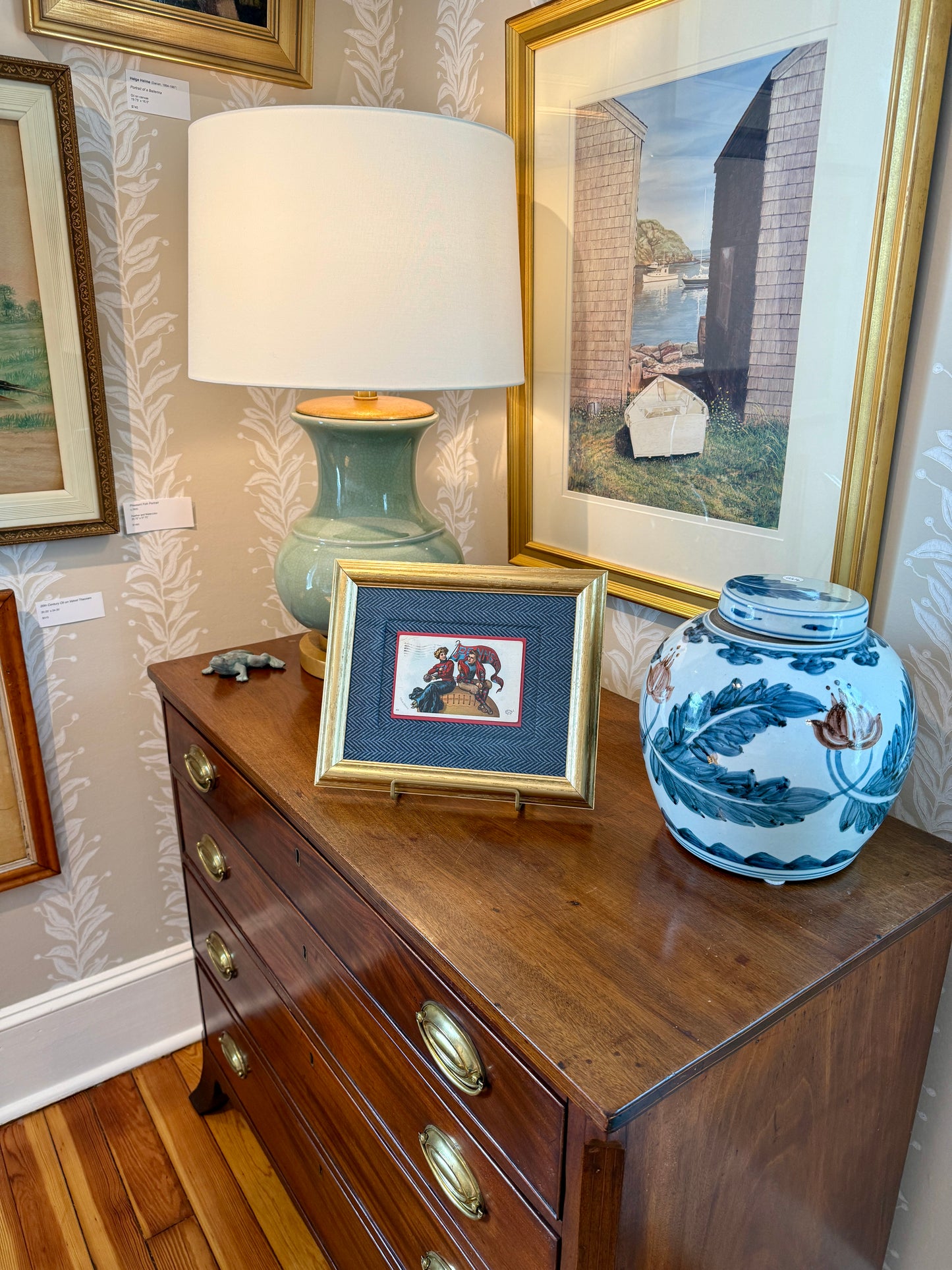 1908 University of Pennsylvania Postcard on Ralph Lauren Navy Herringbone in Gold Frame