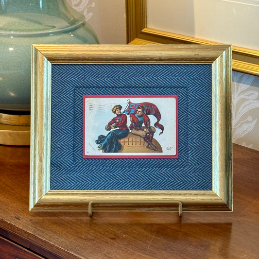 1908 University of Pennsylvania Postcard on Ralph Lauren Navy Herringbone in Gold Frame