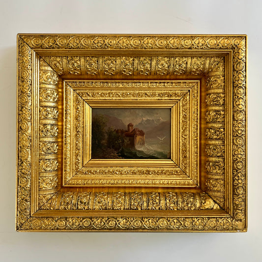 19th Century Continental Seascape Oil Painting in Massive Ornate Gold Frame