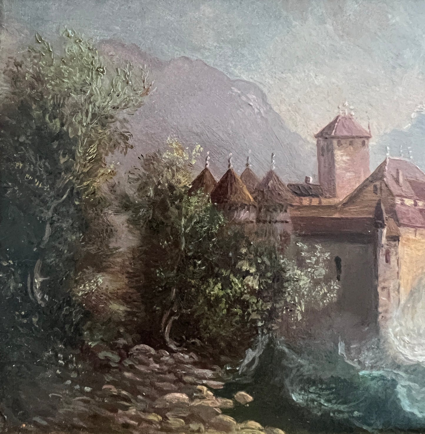 19th Century Continental Seascape Oil Painting in Massive Ornate Gold Frame