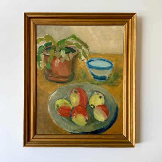 Vintage Modernist Tabletop Fruit Still Life in Gold Frame