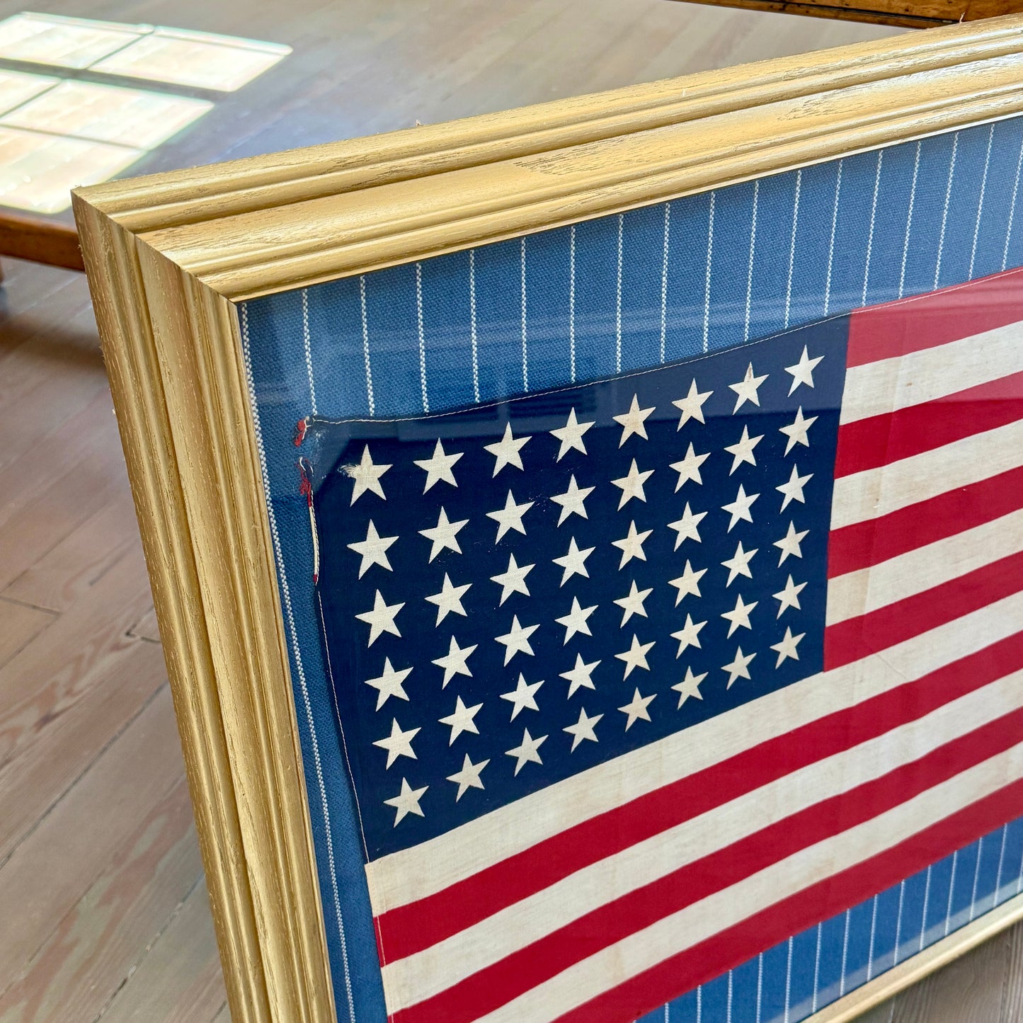 Large 48 Star American Flag on Serena and Lily Navy White Stripes in Gold Frame