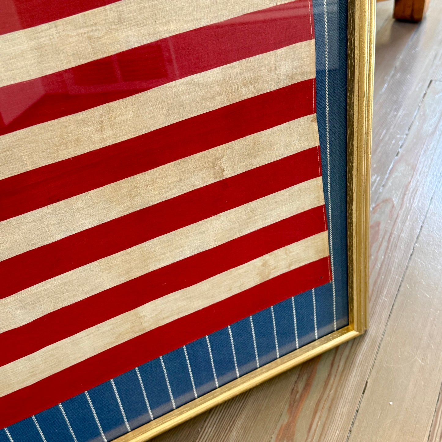 Large 48 Star American Flag on Serena and Lily Navy White Stripes in Gold Frame