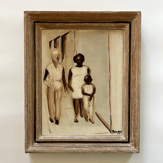 Mid Century African American Mother and Child Portrait in Wood Frame