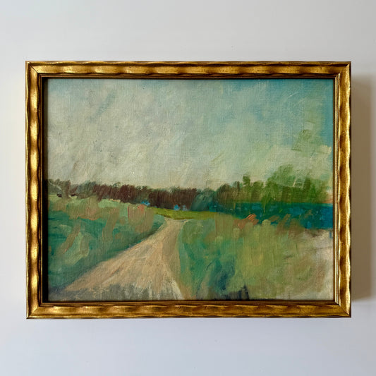 1966 Johan Henriques Impressionist Verdant Landscape Oil Painting in Wavy Gold Frame