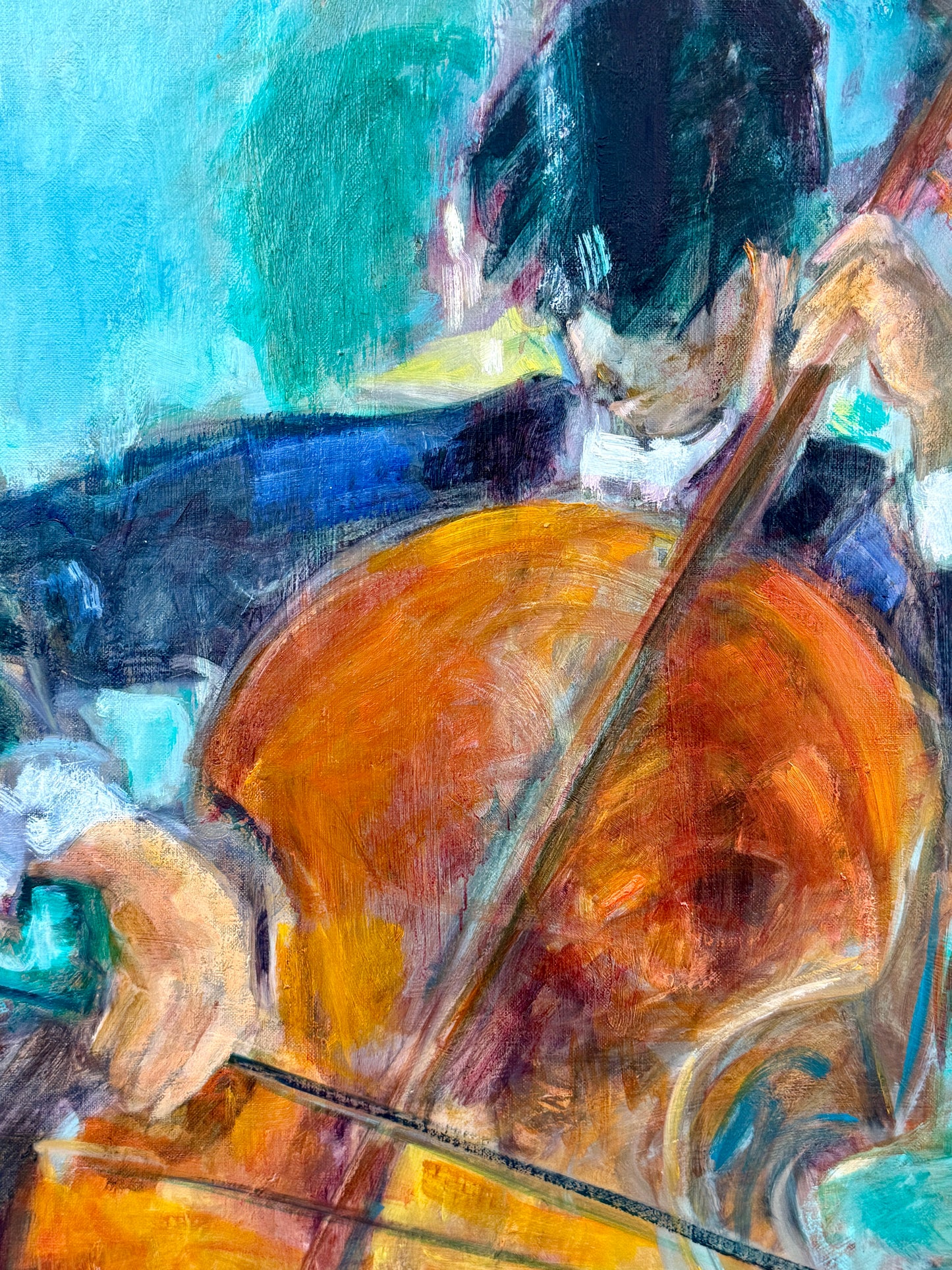 Conchita Conigliano Le Violoncelle Portrait of a Cellist Oil Painting in Gold Frame