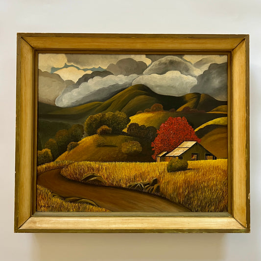 Joycelyn Clanton Luminous American Farm Landscape Oil Painting in Painted Frame