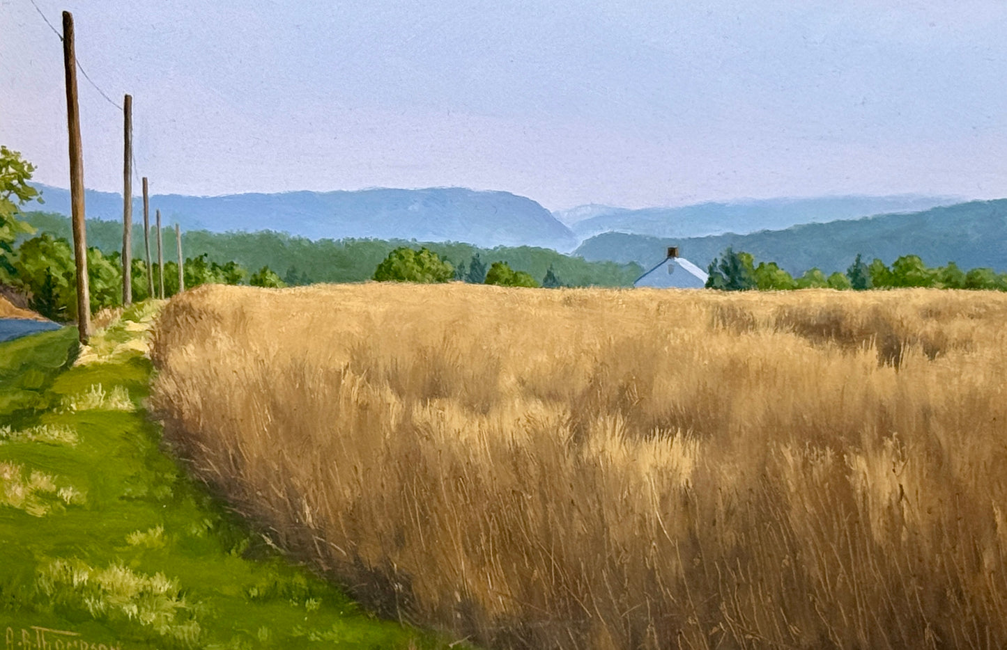 Anthony R. Thompson Country Landscape Oil Painting in Gold Frame