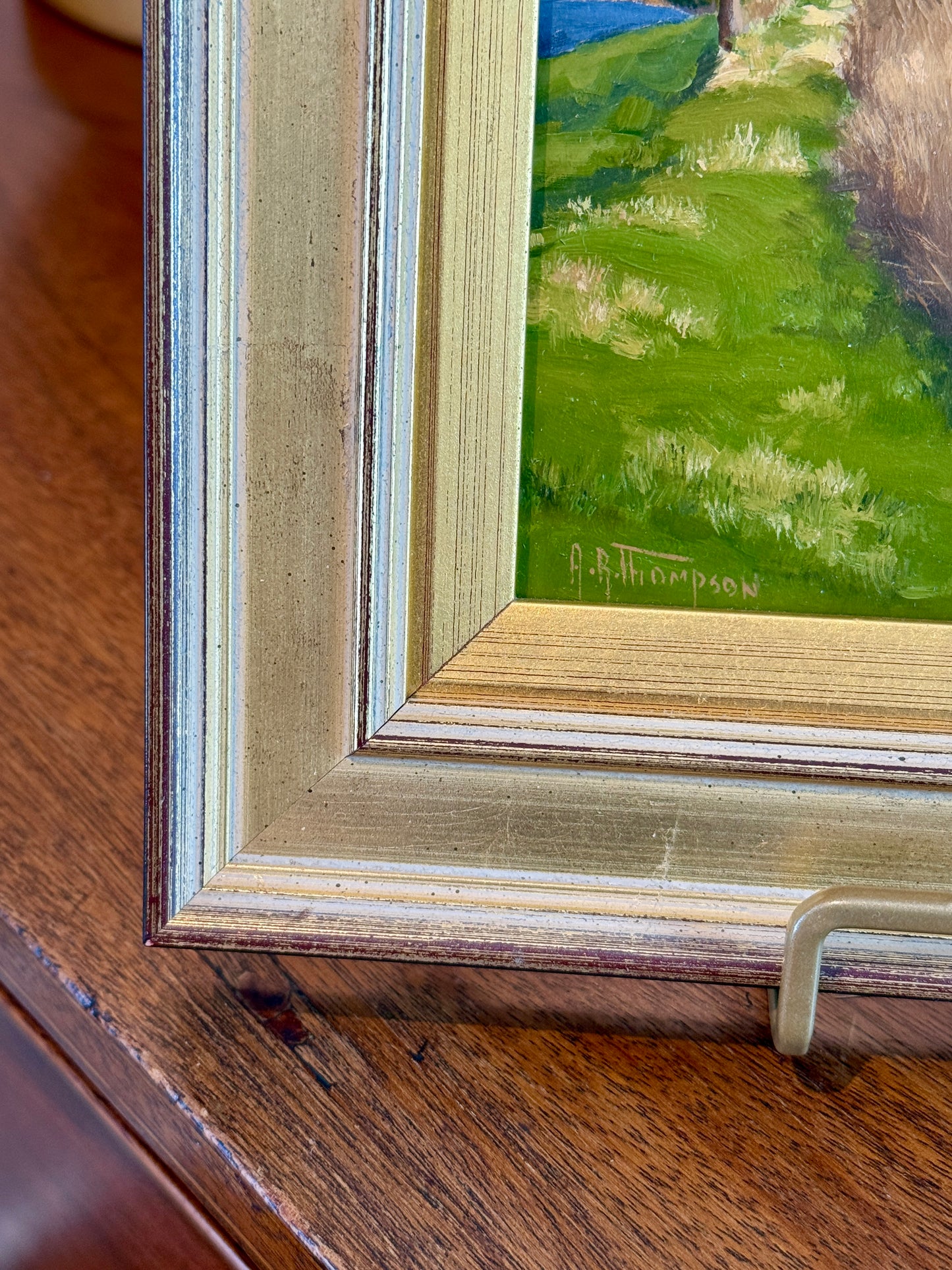 Anthony R. Thompson Country Landscape Oil Painting in Gold Frame