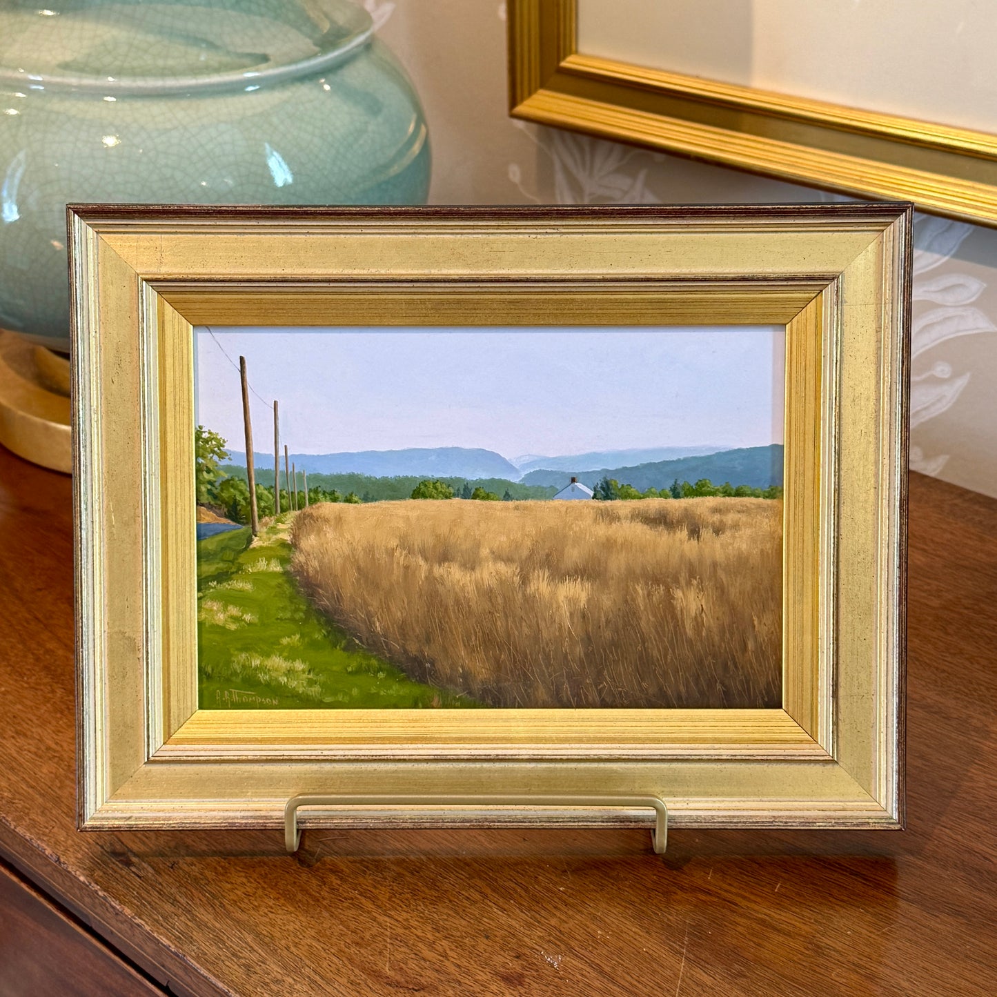 Anthony R. Thompson Country Landscape Oil Painting in Gold Frame