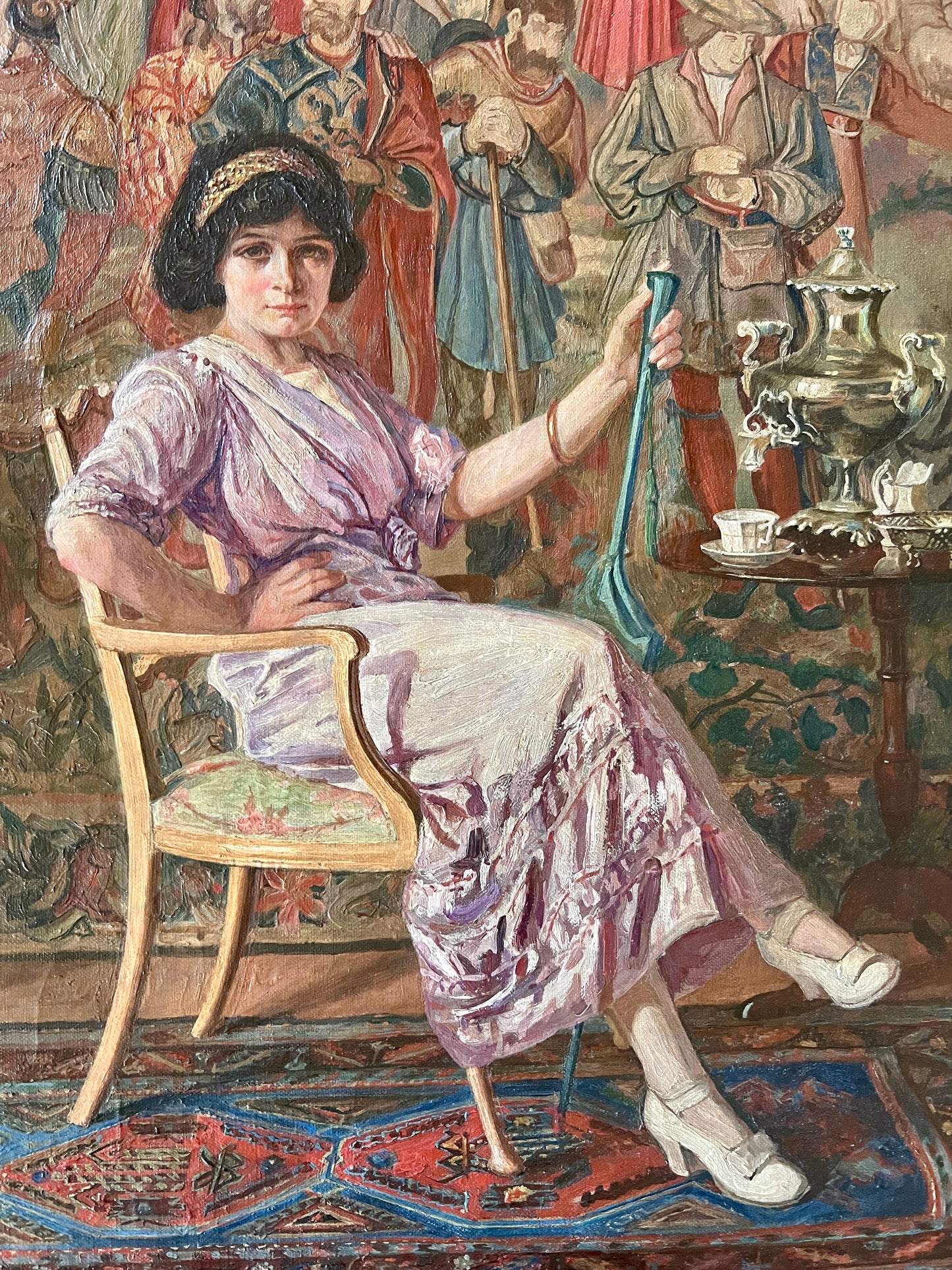 Henry Eugene Fritz (1875-1956) 1912 Oil Painting Portrait of Miss Schimang in Gold Frame