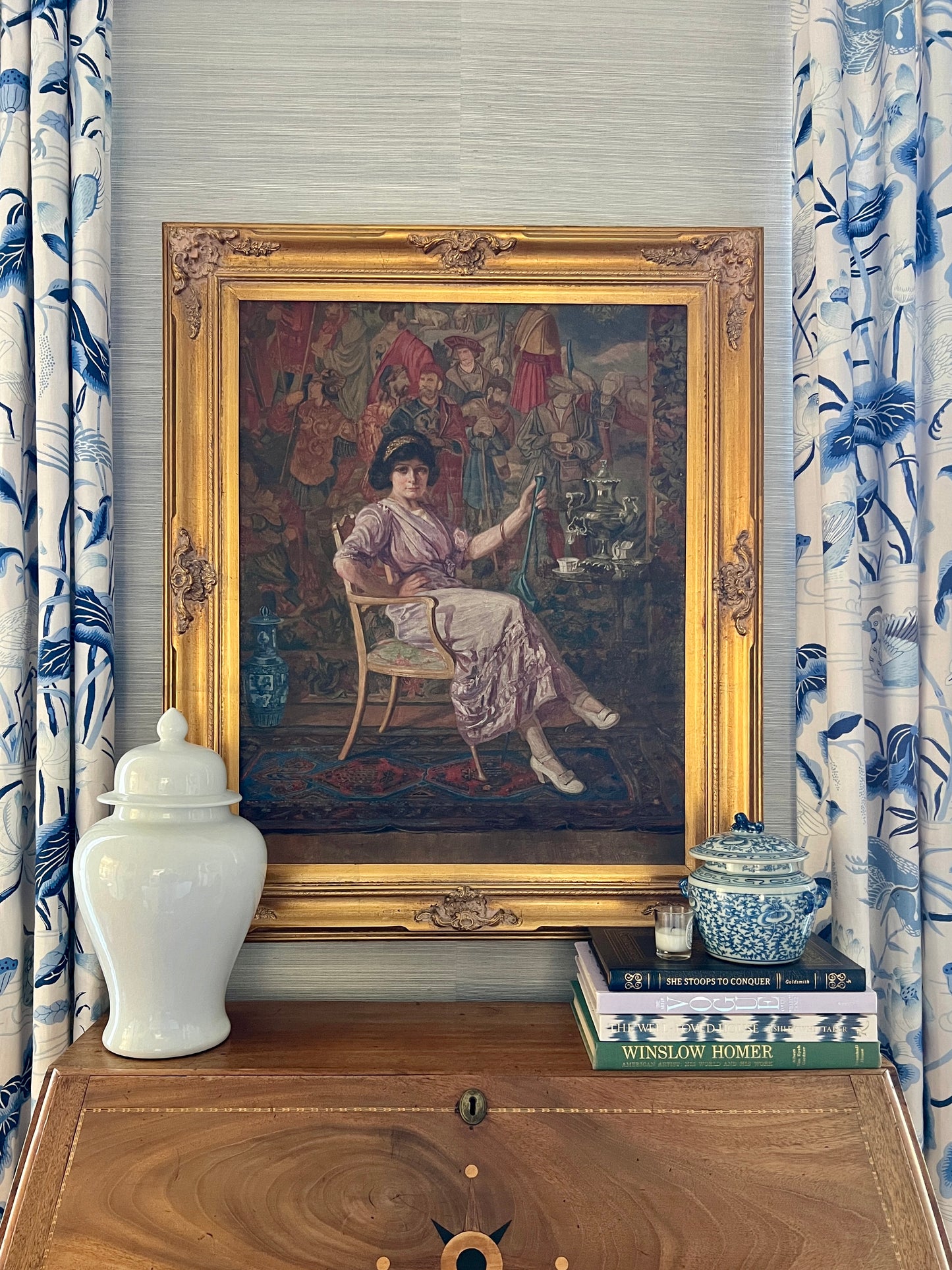 Henry Eugene Fritz (1875-1956) 1912 Oil Painting Portrait of Miss Schimang in Gold Frame