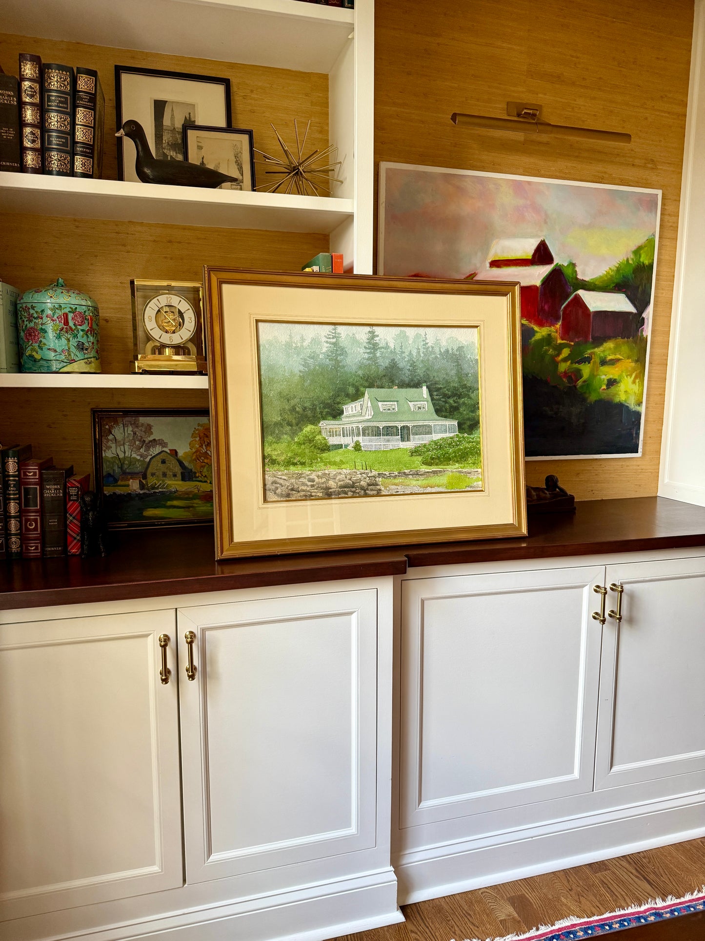 William Brewster Hoyt Summer Porch, Massachusetts House Portrait Watercolor in Gold Frame