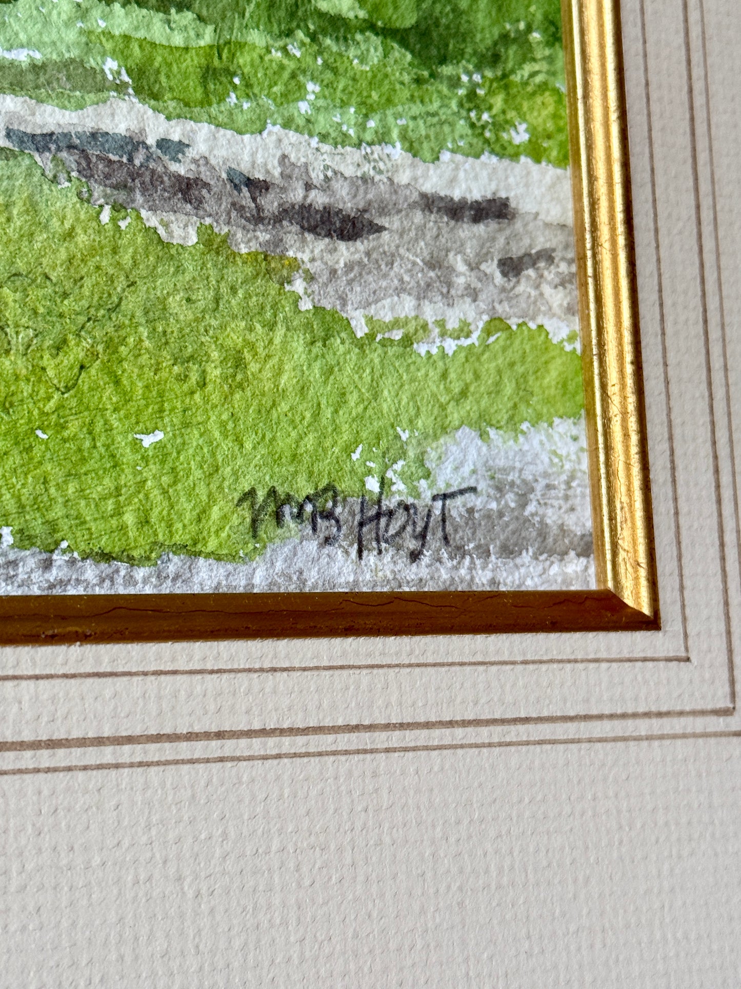 William Brewster Hoyt Summer Porch, Massachusetts House Portrait Watercolor in Gold Frame