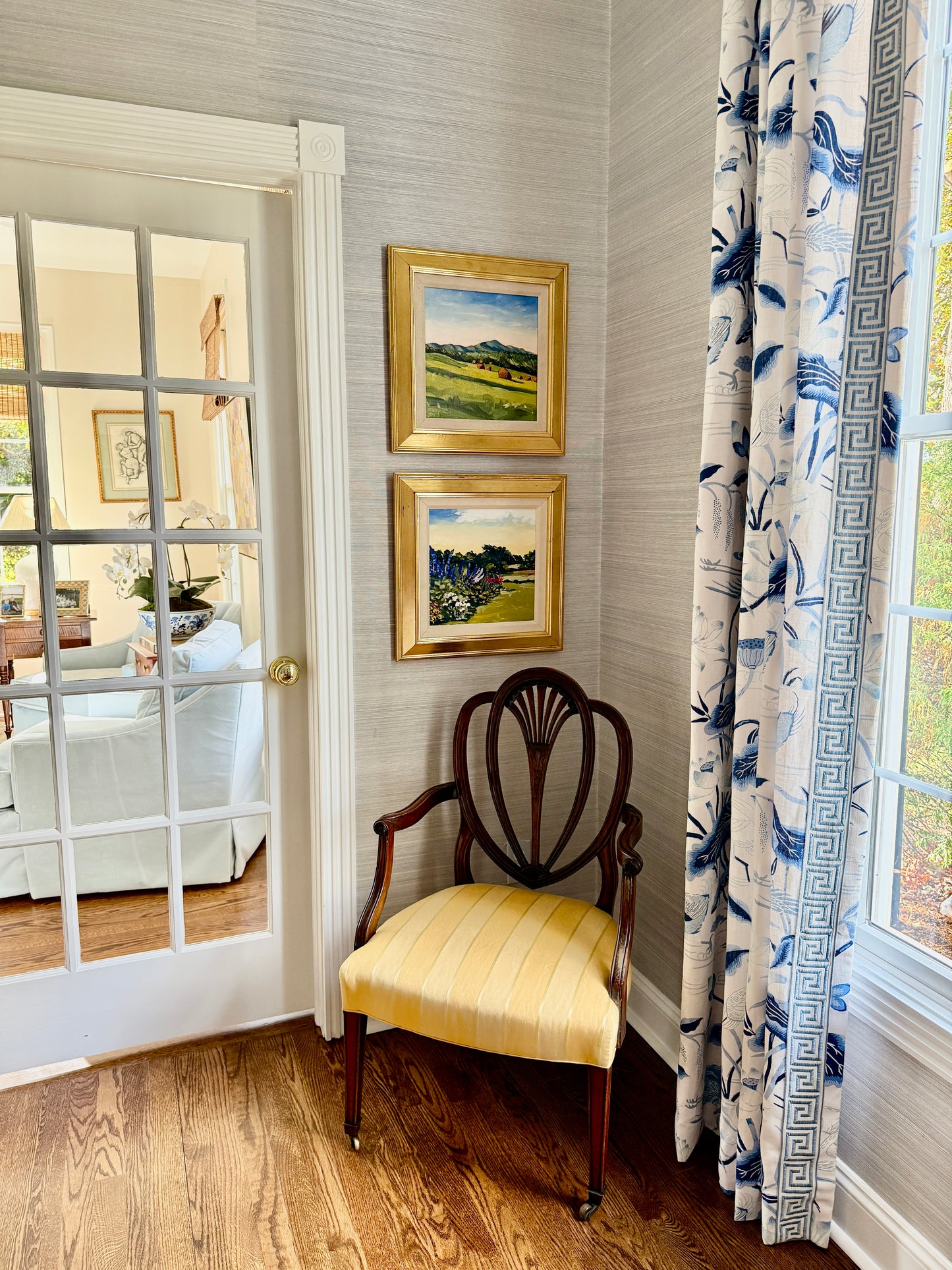 Susan Van Campen Hay Bales and Camden Hills Maine Landscape Oil Painting in Gold Frame