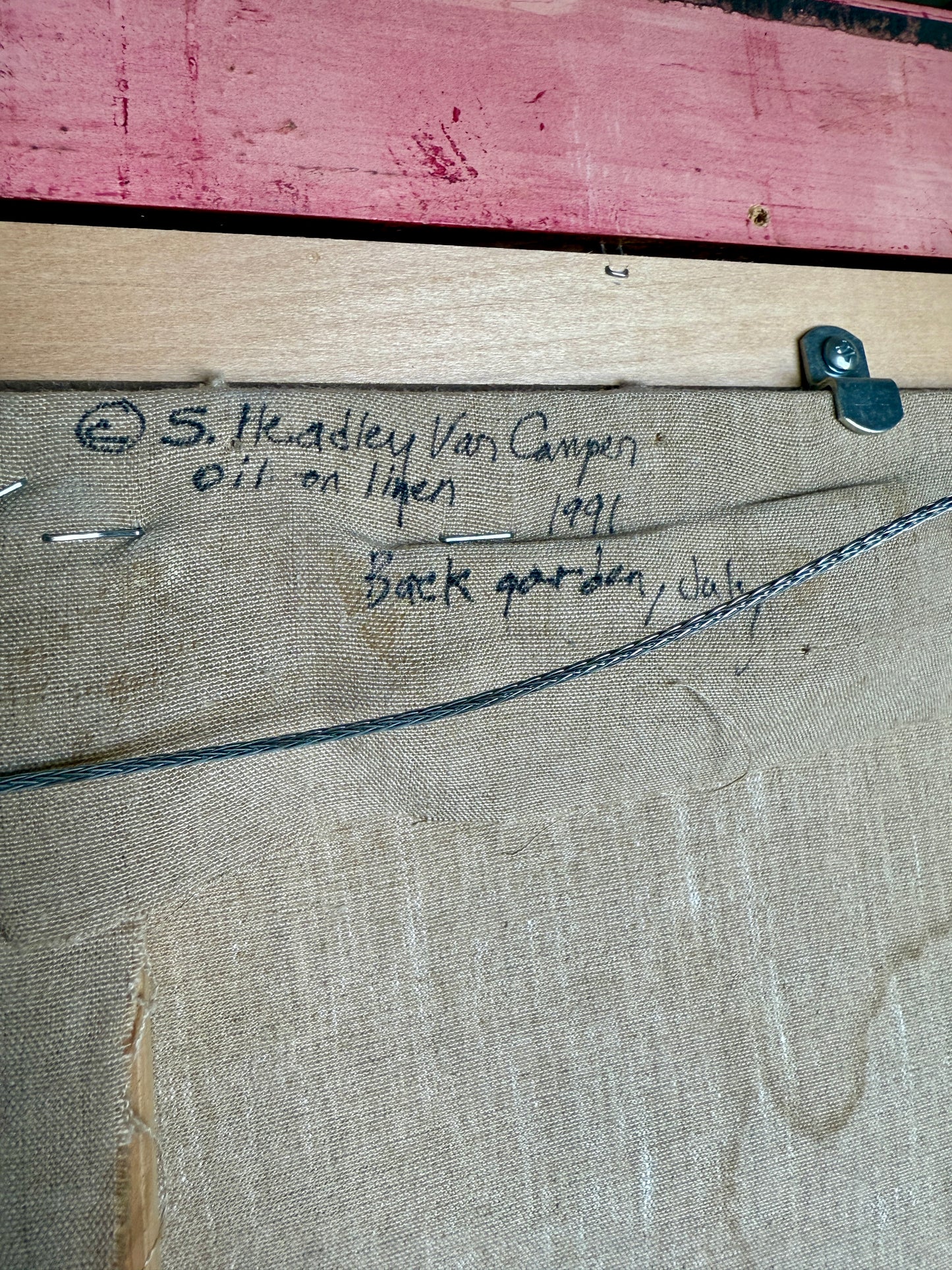 Susan Van Campen Back Garden July Landscape Oil Painting in Gold Frame