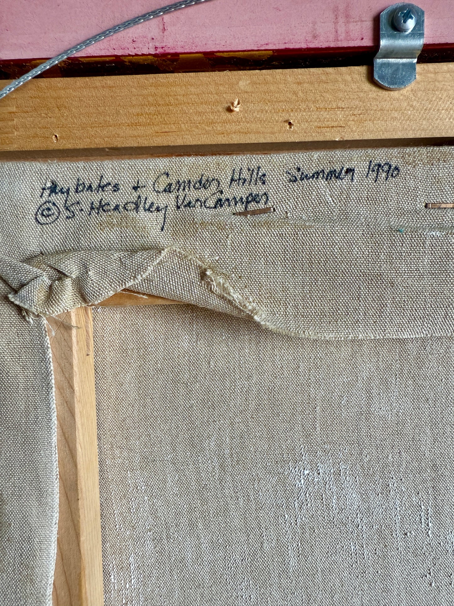 Susan Van Campen Hay Bales and Camden Hills Maine Landscape Oil Painting in Gold Frame