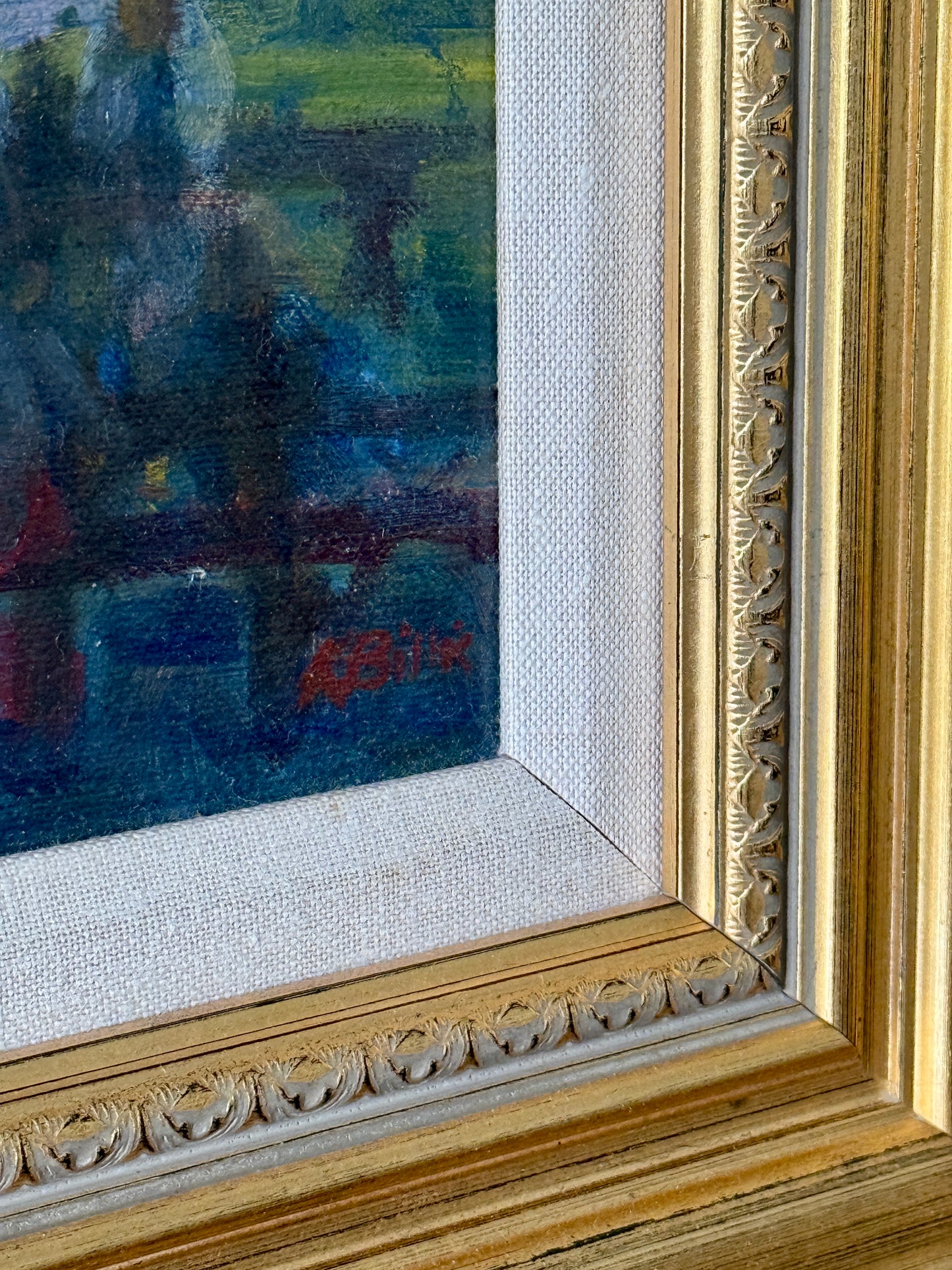 Kathleen Billis Towne Fete Moonlit Carnival Scene Oil Painting in Gold Frame