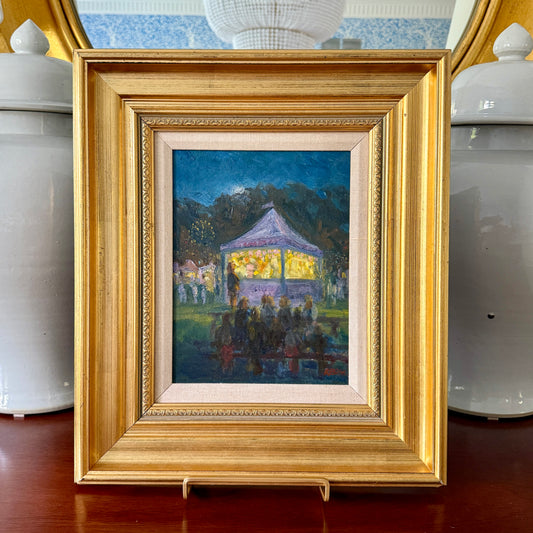 Kathleen Billis Towne Fete Moonlit Carnival Scene Oil Painting in Gold Frame