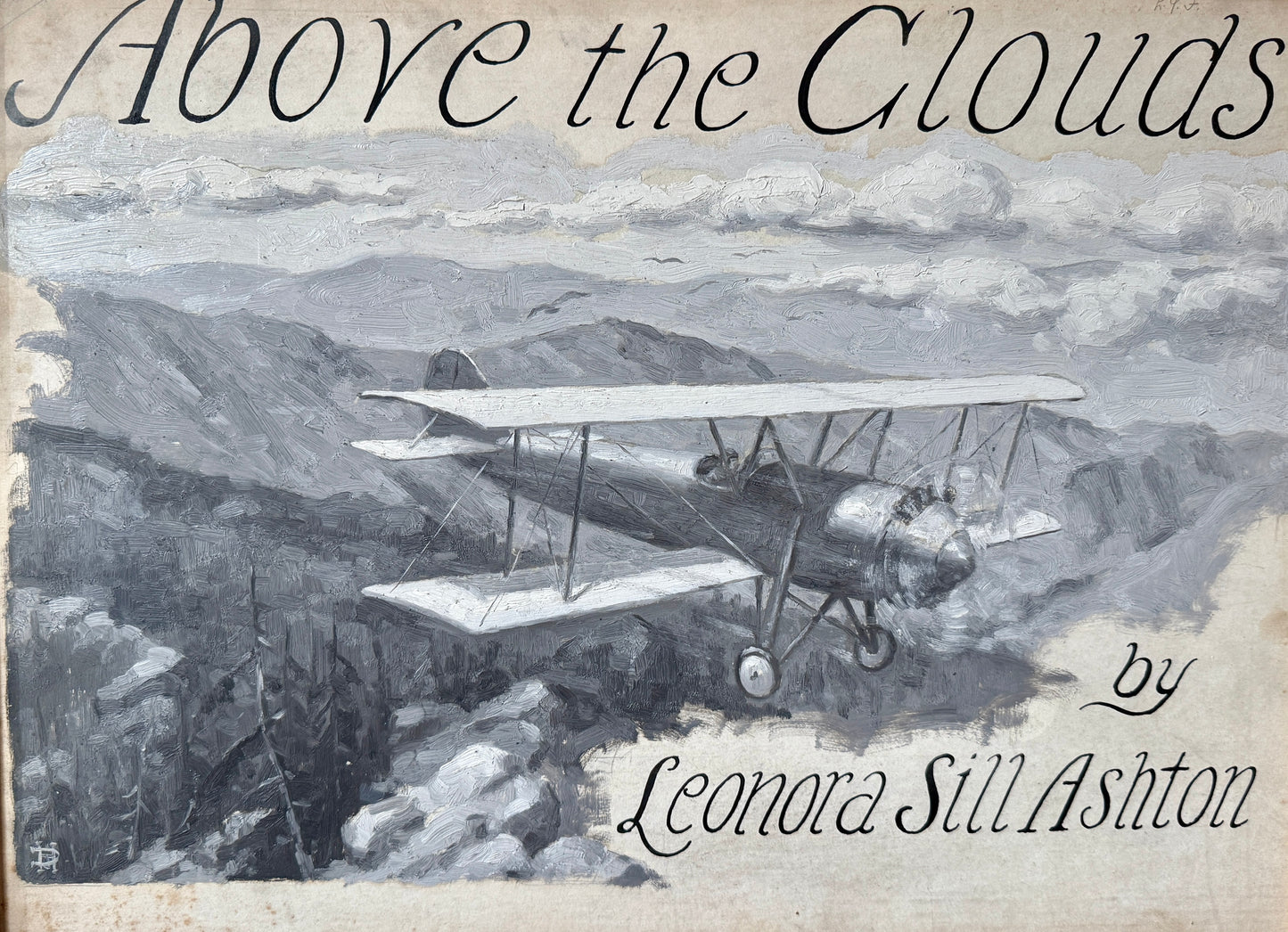 Donald Humphries Above the Clouds Oil Painting Biplane Airplane Illustration in Gold Frame