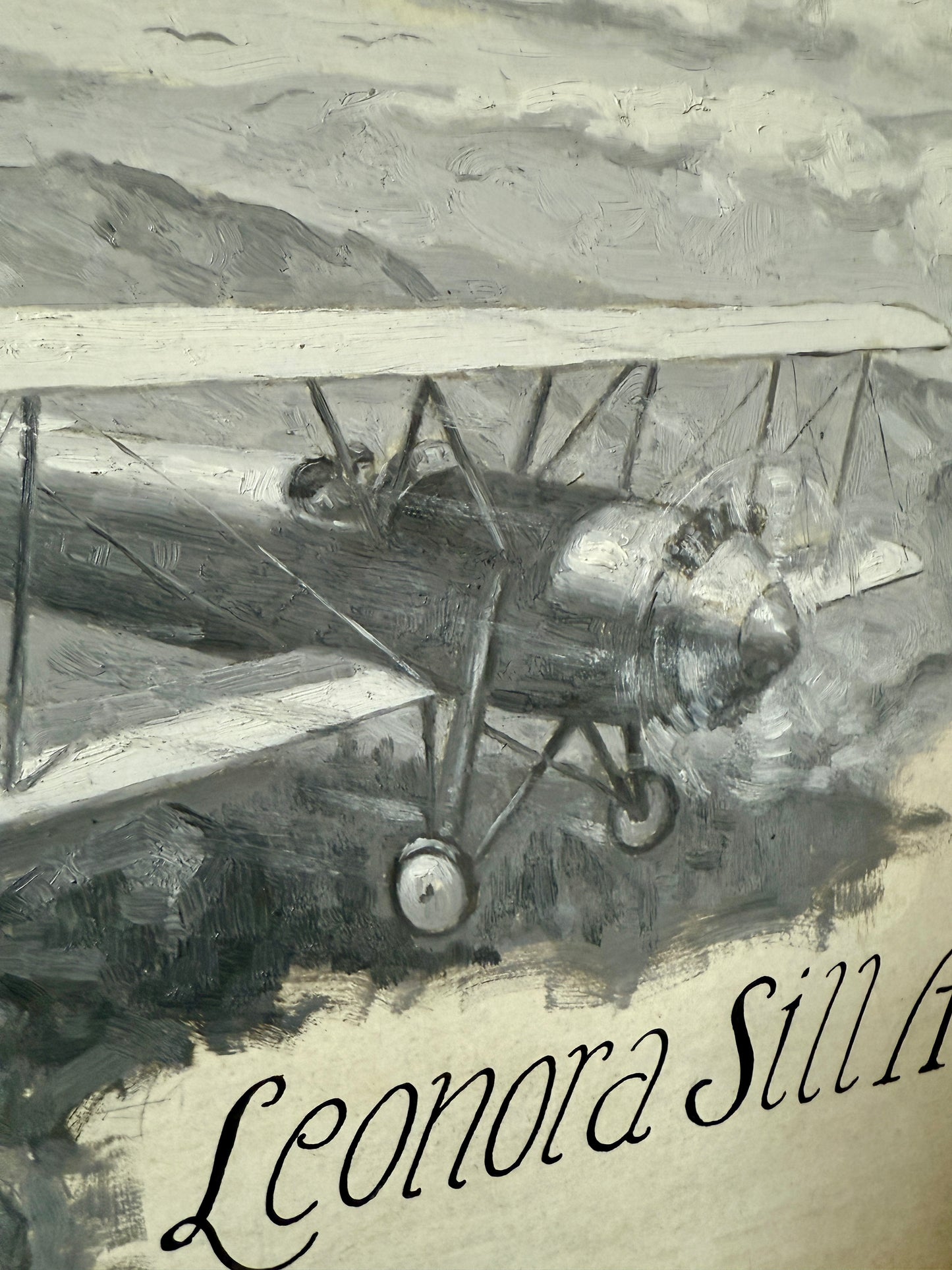 Donald Humphries Above the Clouds Oil Painting Biplane Airplane Illustration in Gold Frame