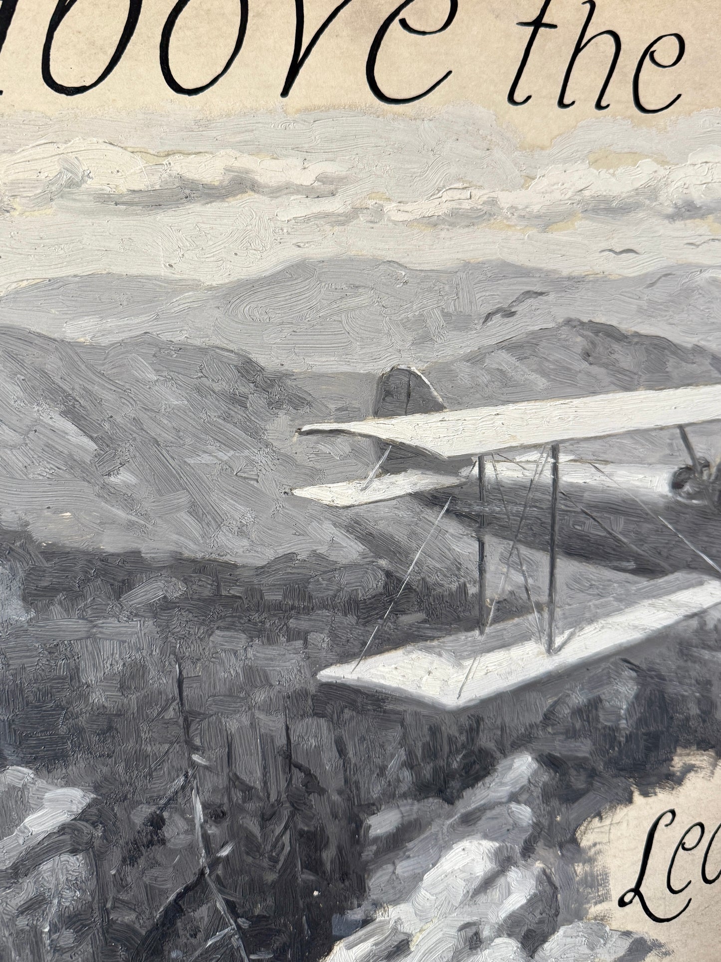 Donald Humphries Above the Clouds Oil Painting Biplane Airplane Illustration in Gold Frame