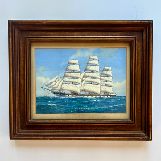 Pelham Jones City of Madras Ship Portrait Painting in Wood Frame