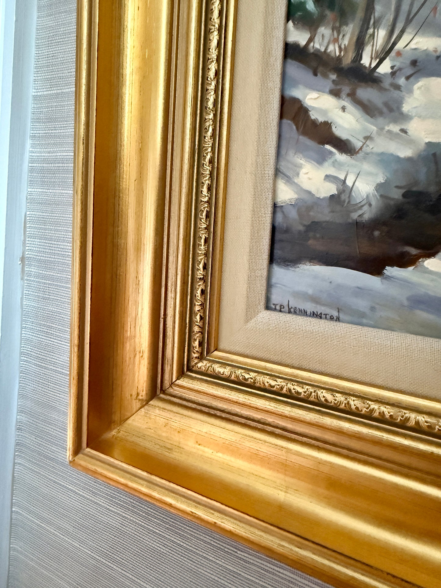 Terri Kennington Pair of New Hampshire Mink Brook and Melvin River Winter Landscapes in Gold Frames