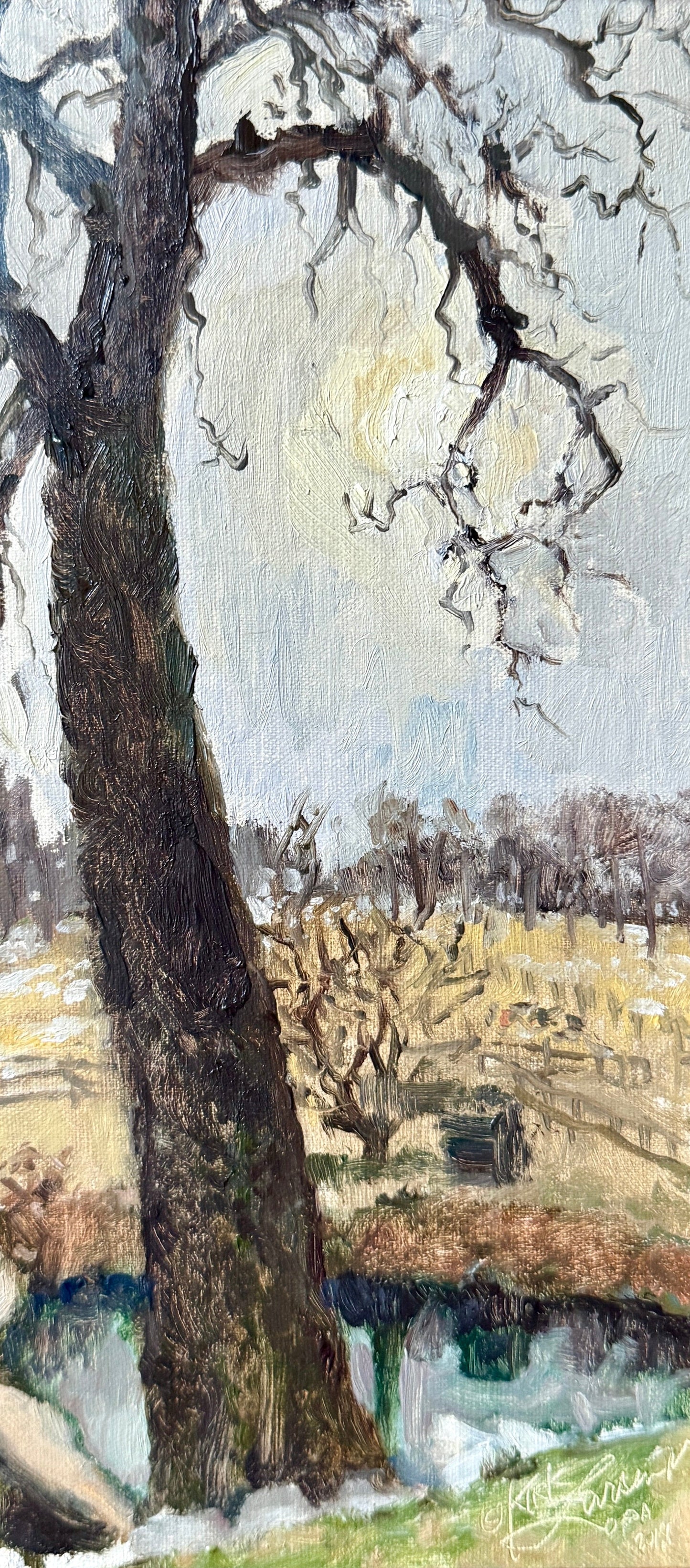 Kirk Larsen Family Tree Impressionist Landscape in Painted Frame