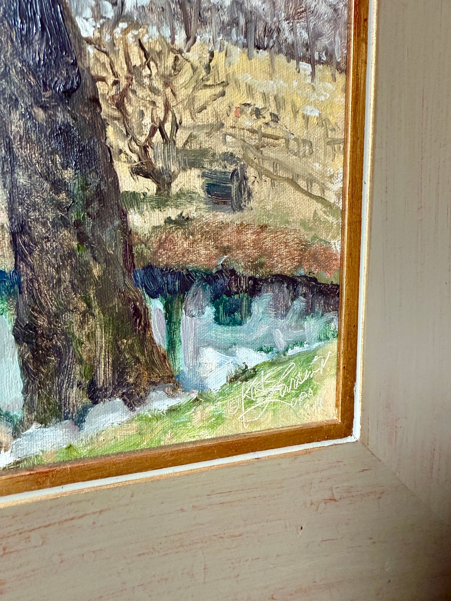 Kirk Larsen Family Tree Impressionist Landscape in Painted Frame