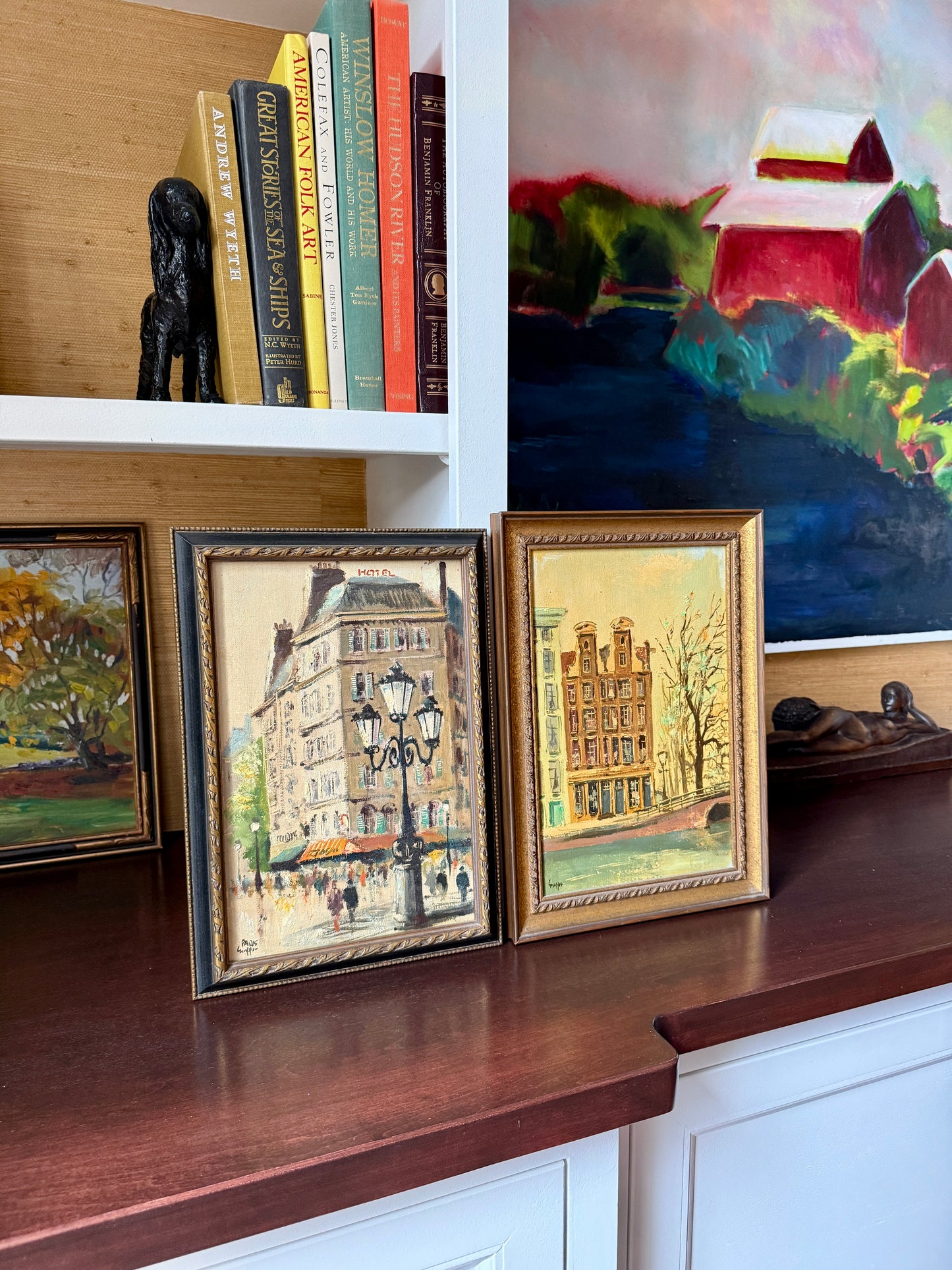 Pair of Reiner Snapper Paris and Netherlands Cityscapes Oil Painting in Vintage Frames