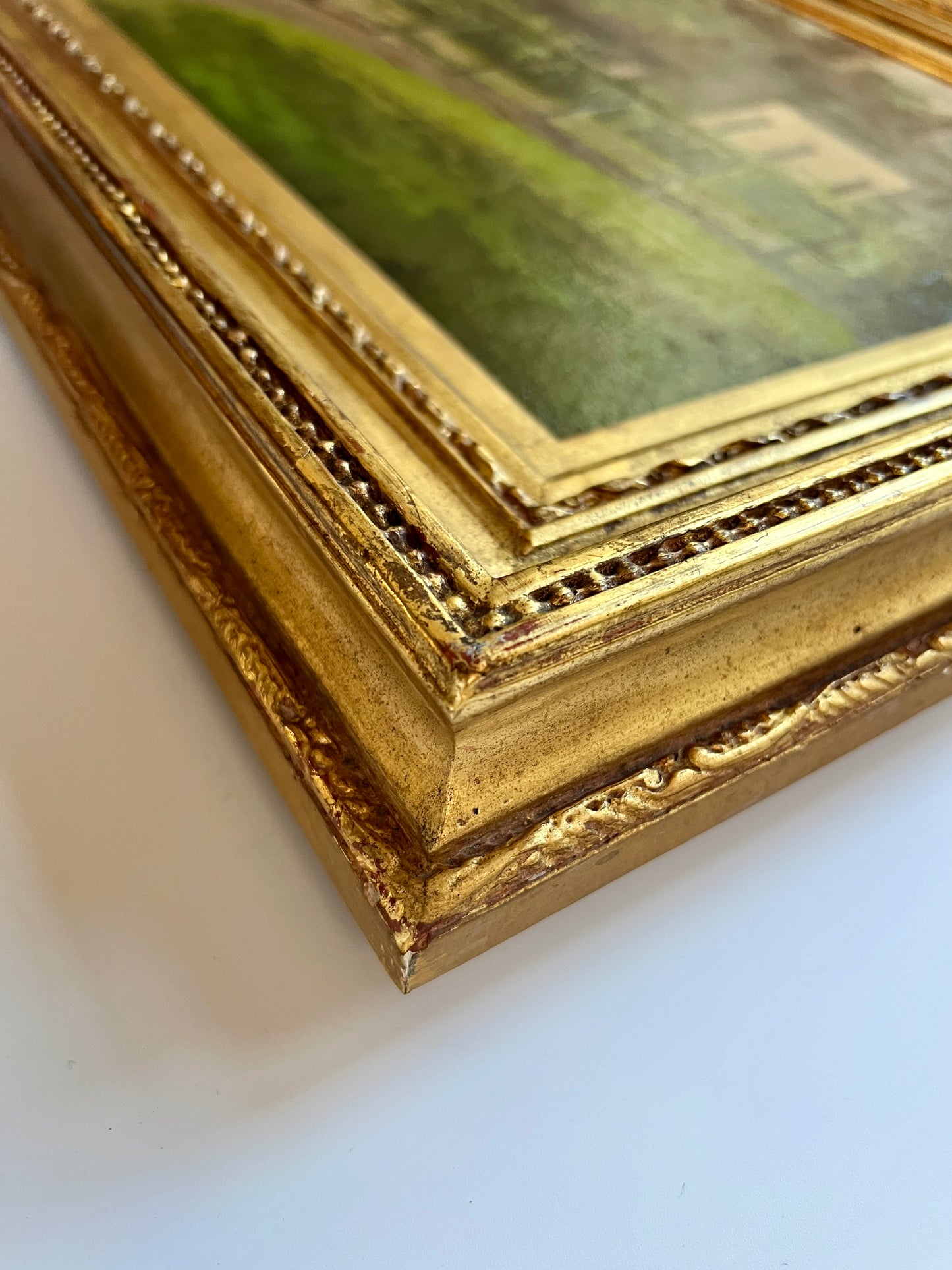 Late 19th / Early 20th C. Frank Waller Horse Rail Farm House Landscape in Gold Frame