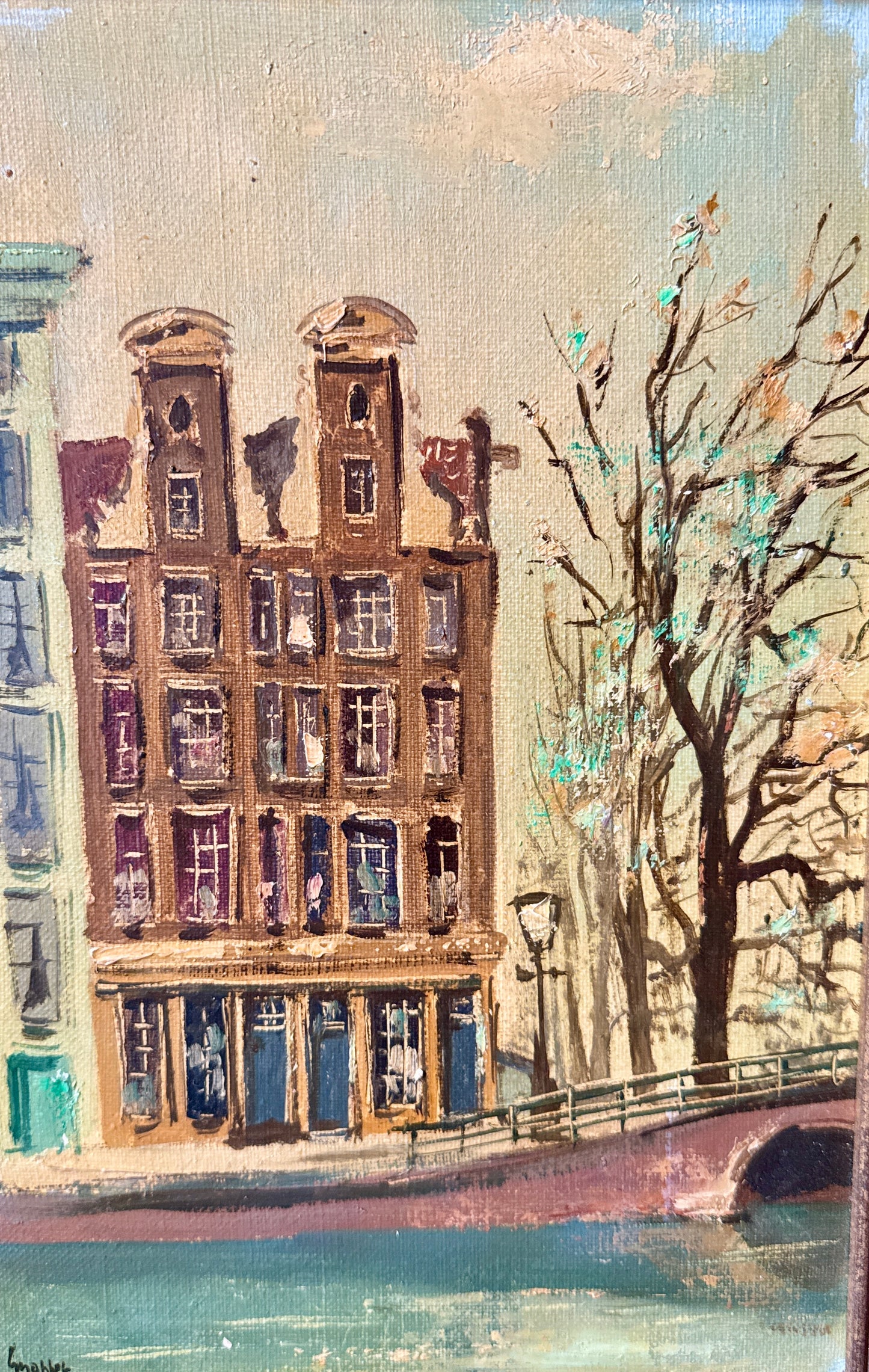 Pair of Reiner Snapper Paris and Netherlands Cityscapes Oil Painting in Vintage Frames