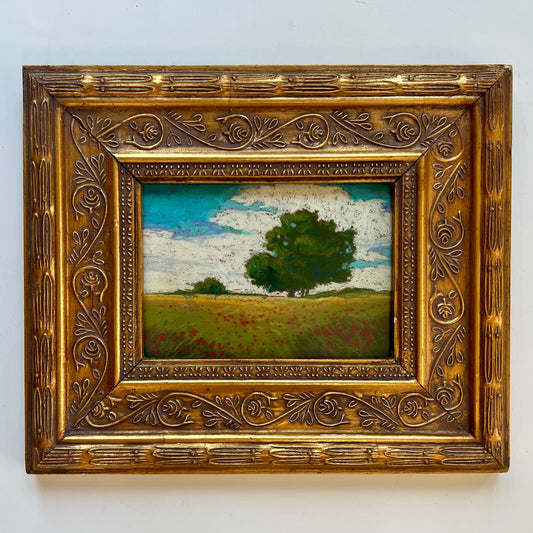 NC Marshall Blue Skied Landscape Oil Painting in Ornate Gold Frame