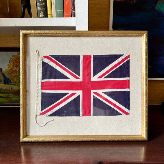 Vintage Union Jack Parade Flag on Ivory Twill in Gold Wood Frame