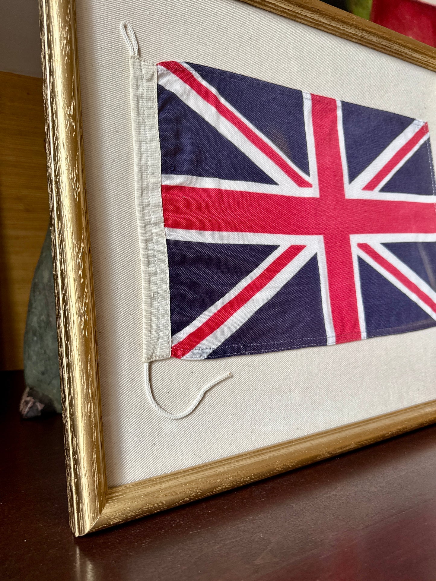 Vintage Union Jack Parade Flag on Ivory Twill in Gold Wood Frame