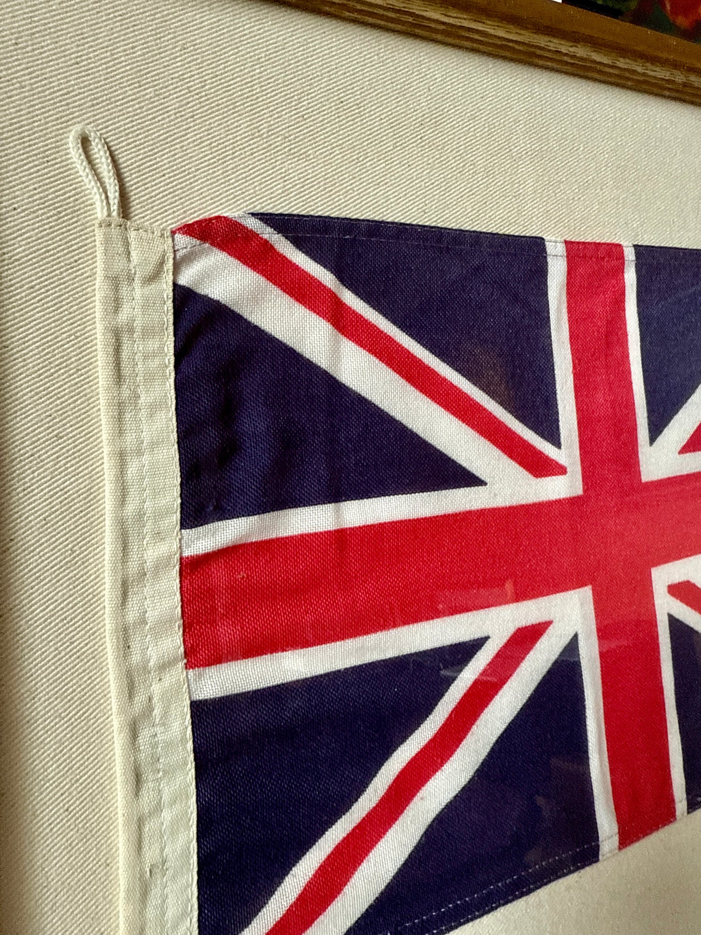 Vintage Union Jack Parade Flag on Ivory Twill in Gold Wood Frame