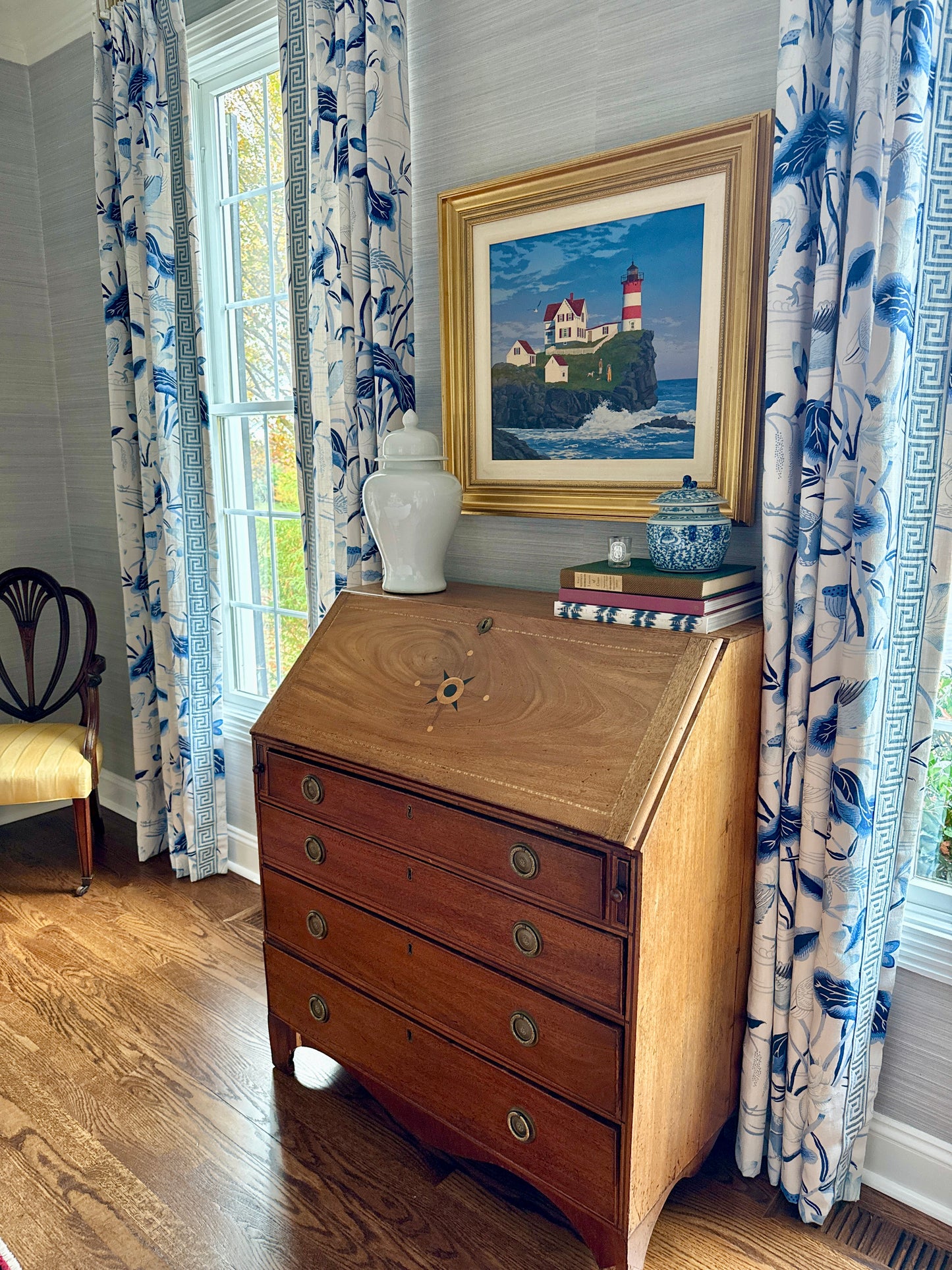 John Atwater Cape Neddick Light, Maine Lighthouse Seascape Painting in Gold Frame