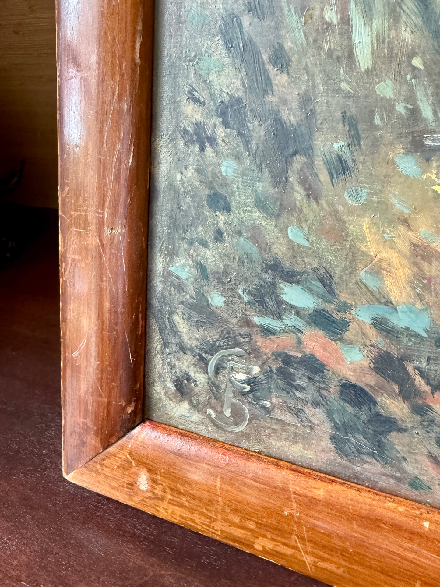 Early 20th Century Portrait of Hunting Dogs in Landscape Oil Painting in Wood Frame