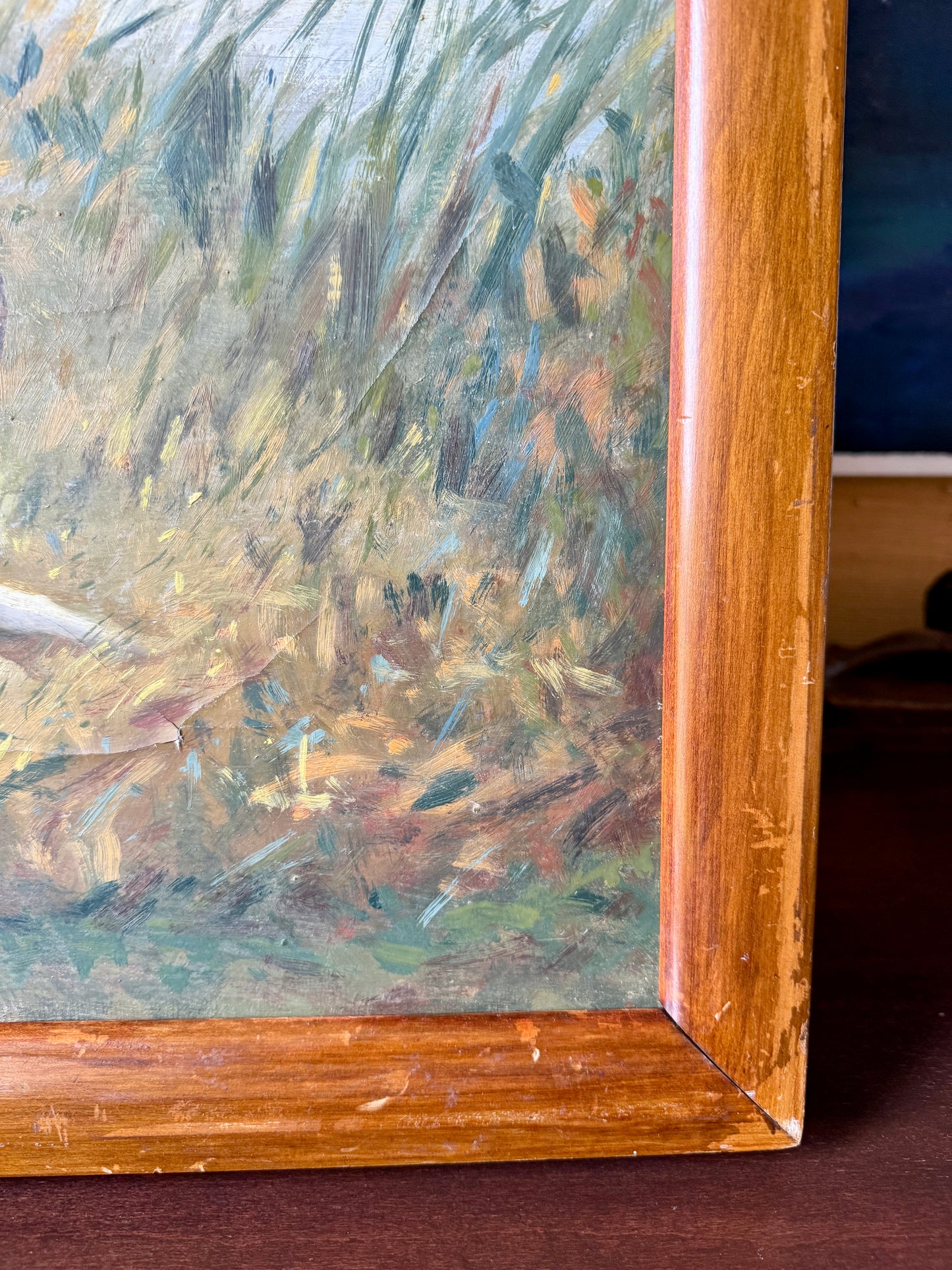 Early 20th Century Portrait of Hunting Dogs in Landscape Oil Painting in Wood Frame