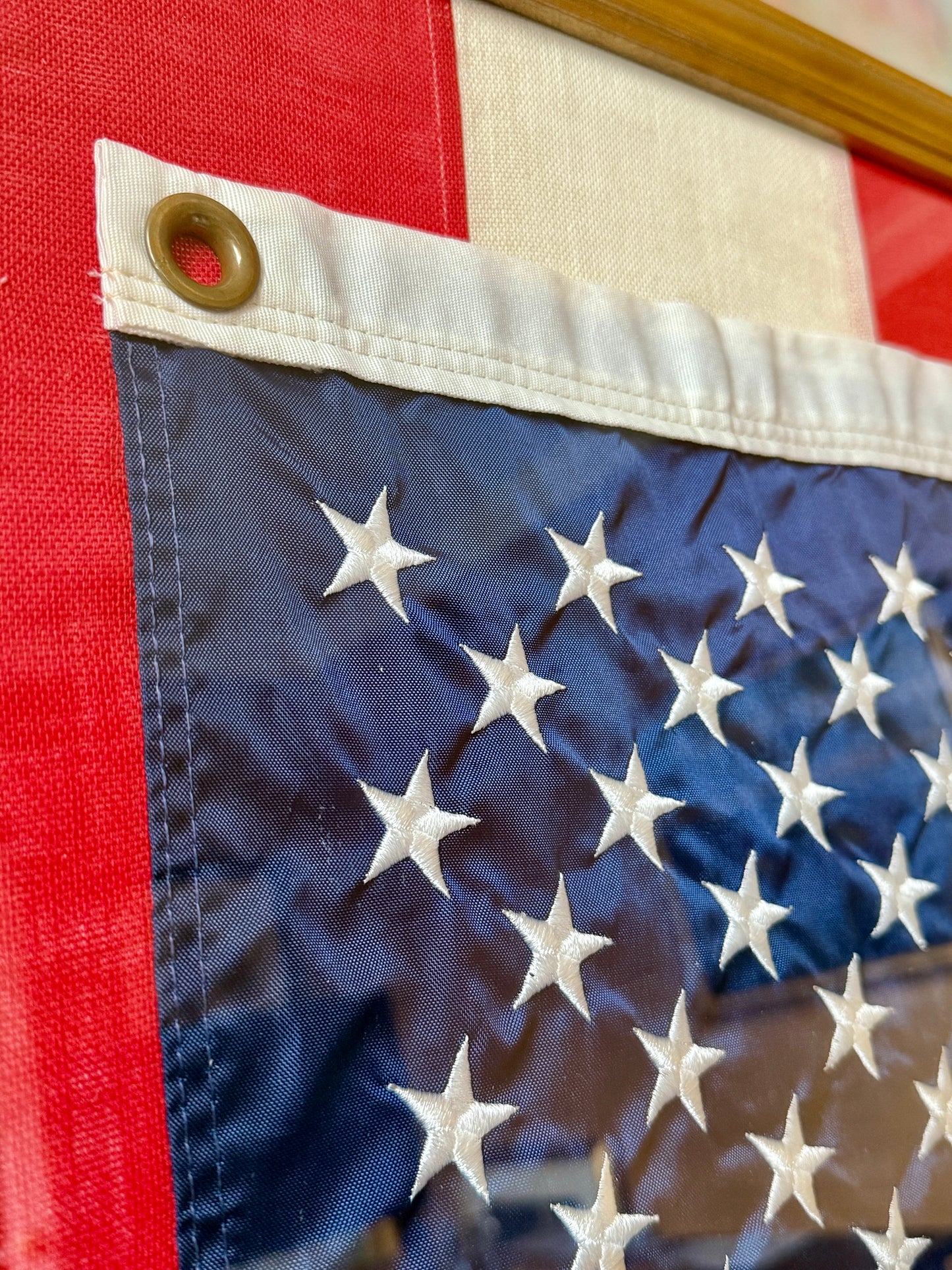 Union Jack of the United States Field of Stars Flag on Red White Flag Stripes in Gold Frame