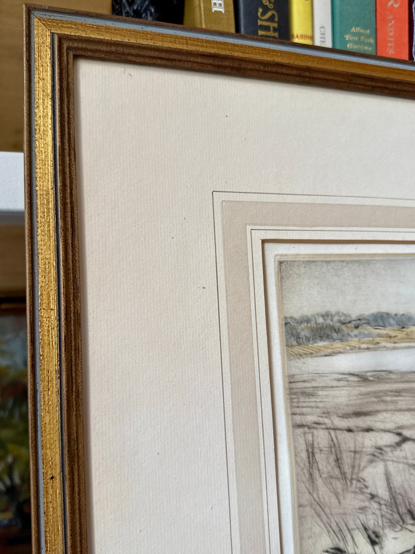 Morning Light Hunting Dog Henry Wilkinson Etching in Gilded Frame