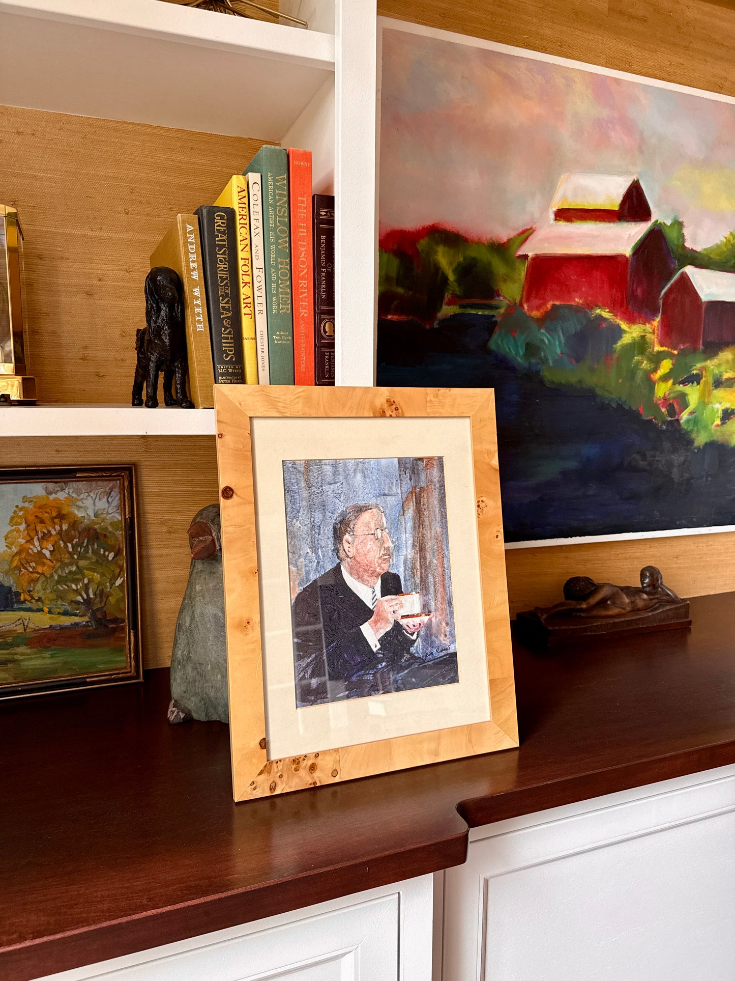 Bill Roberts Portrait of a Gentleman Oil Painting in Burled Wood Frame