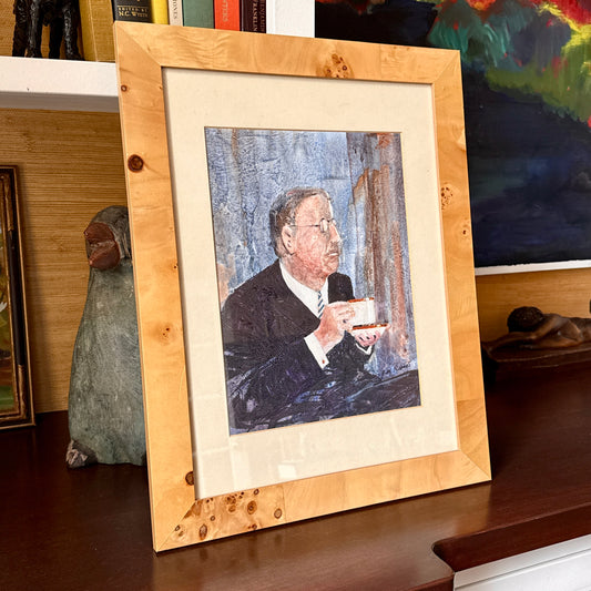 Bill Roberts Portrait of a Gentleman Oil Painting in Burled Wood Frame