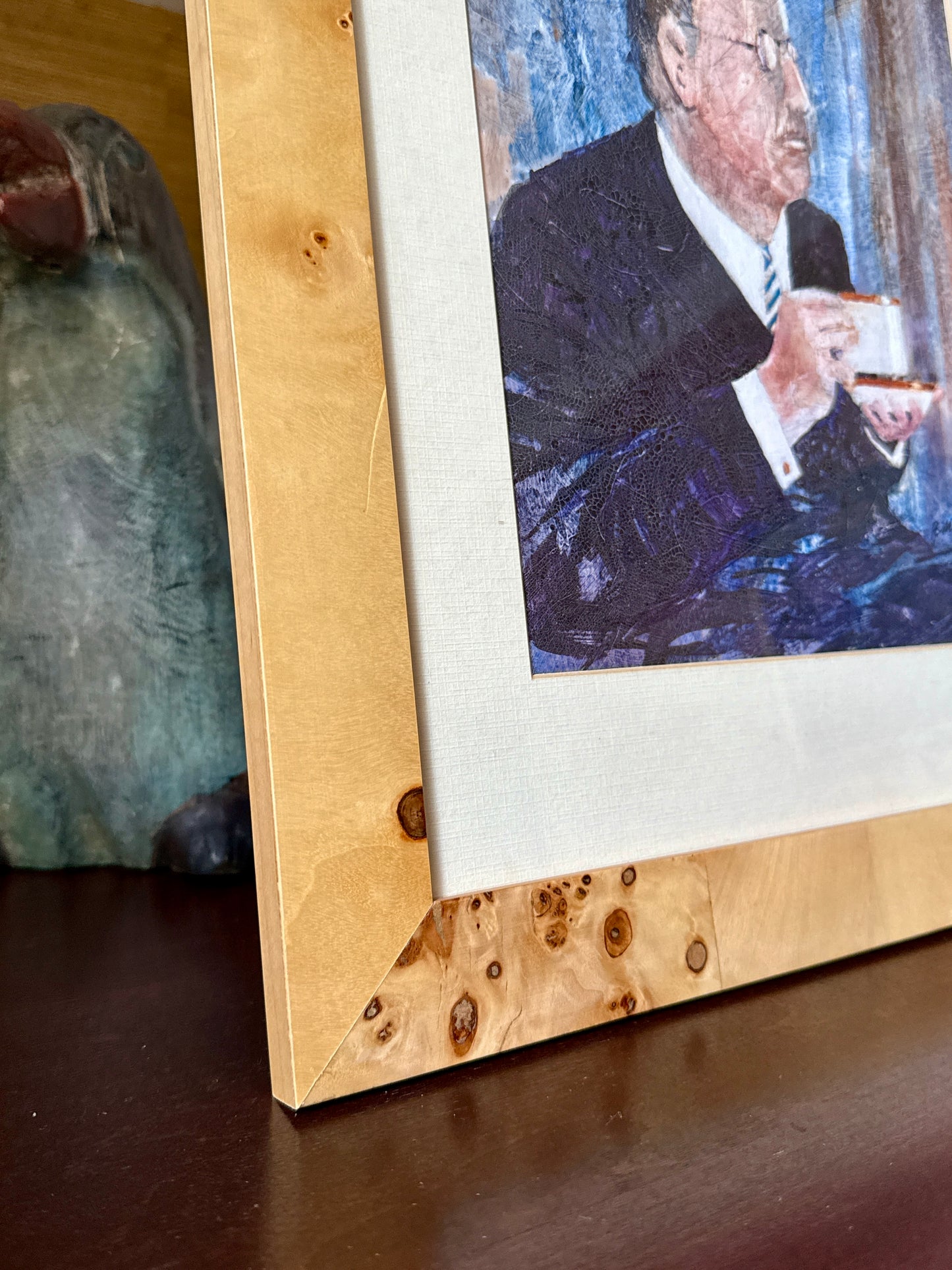 Bill Roberts Portrait of a Gentleman Oil Painting in Burled Wood Frame