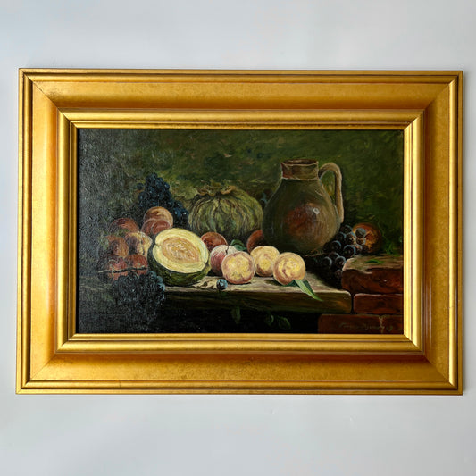 1927 Still Life of Peaches, Melon, Cabbage in Thick Gold Frame