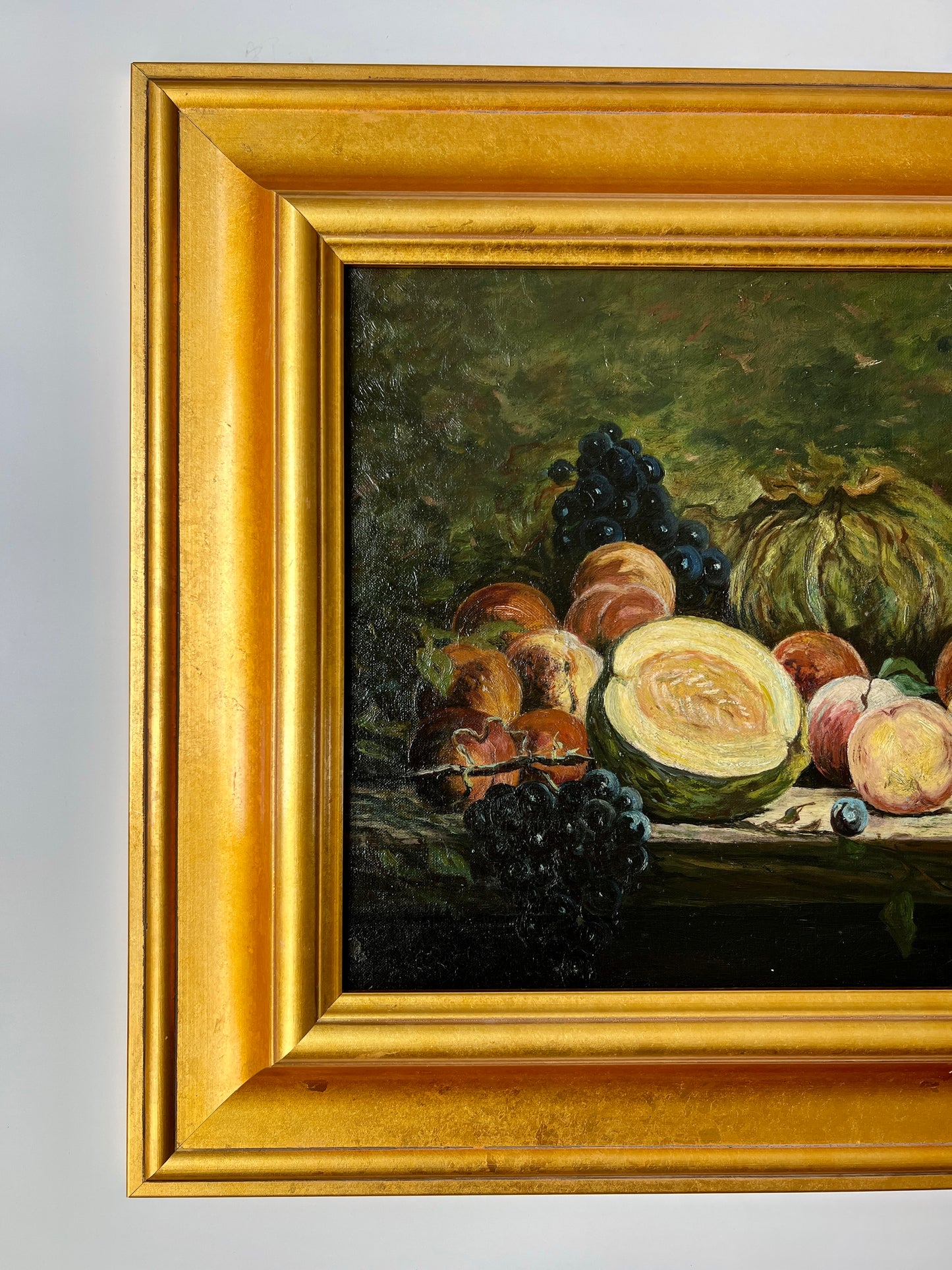 1927 Still Life of Peaches, Melon, Cabbage in Thick Gold Frame