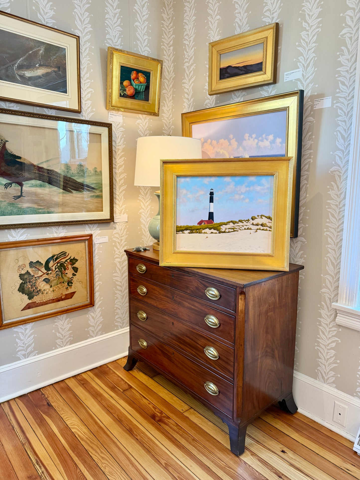 Anthony R. Thompson Fire Island Coastal Lighthouse Landscape Oil Painting in Gold Frame