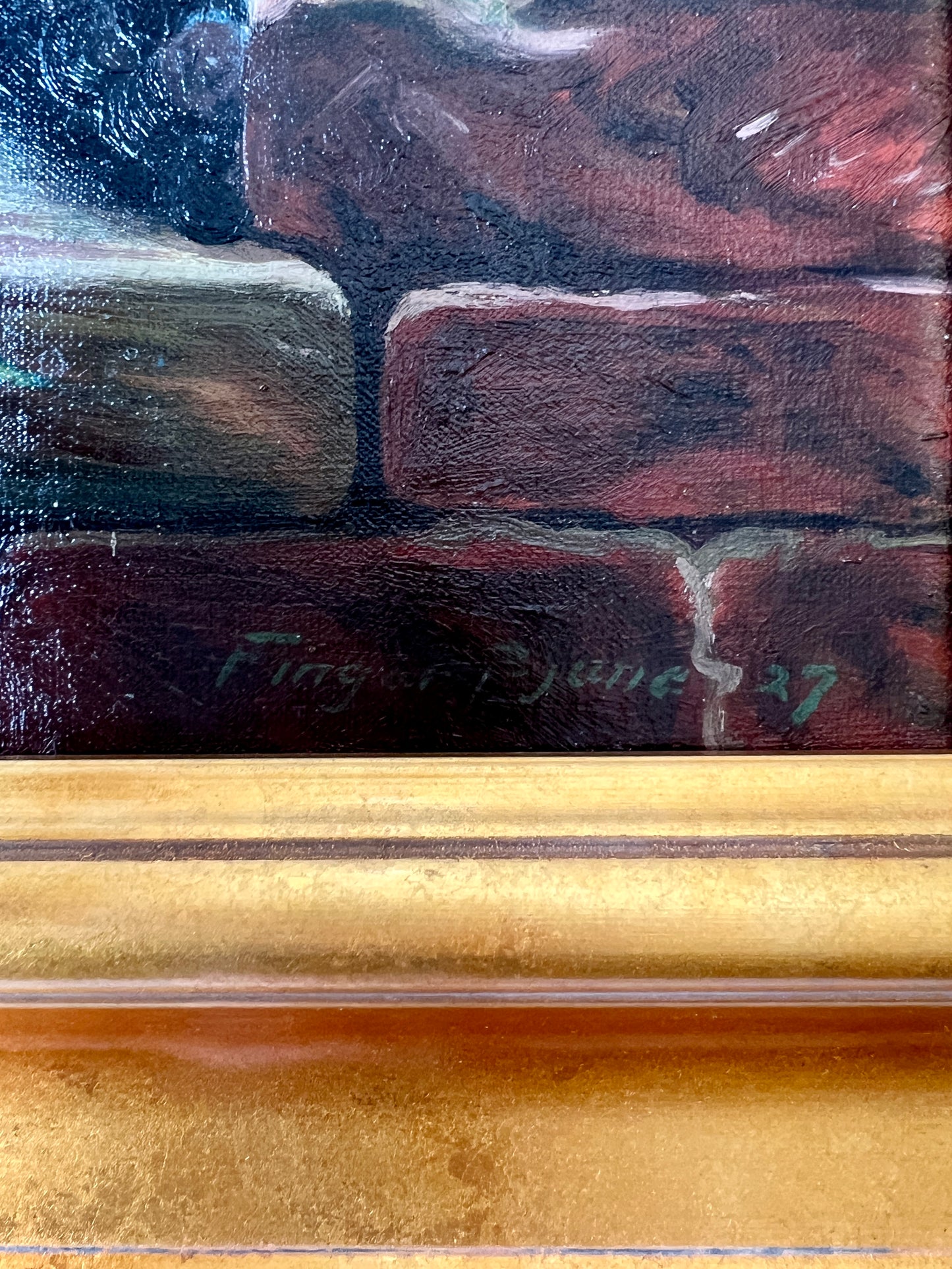 1927 Still Life of Peaches, Melon, Cabbage in Thick Gold Frame
